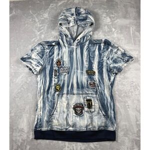 Imperious IMP 93 Short Sleeve Hoodie Mens XL Blue Acid Wash Distressed Patches